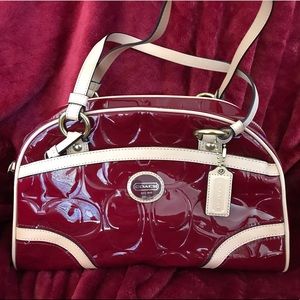 Burgundy and Tan Coach Purse with cross body strap